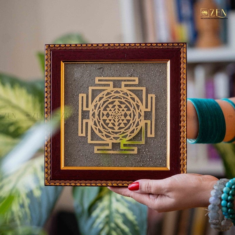 Shree Yantra Raw Pyrite Frame for Wealth