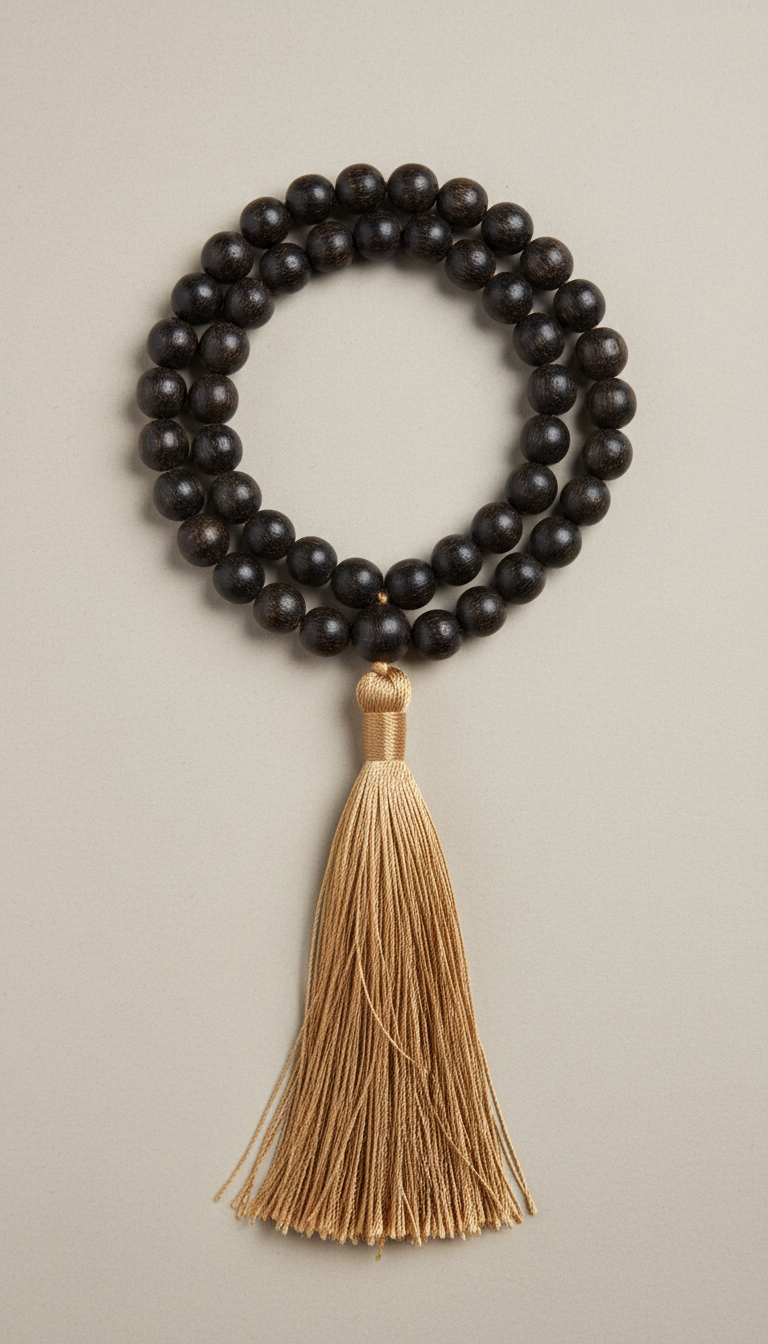 Karungali meditation mala with silk thread tassel