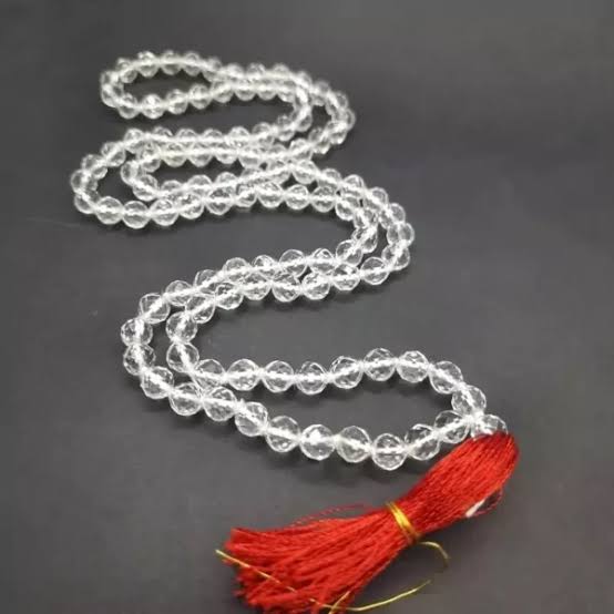 Sphatika mala with orange threads